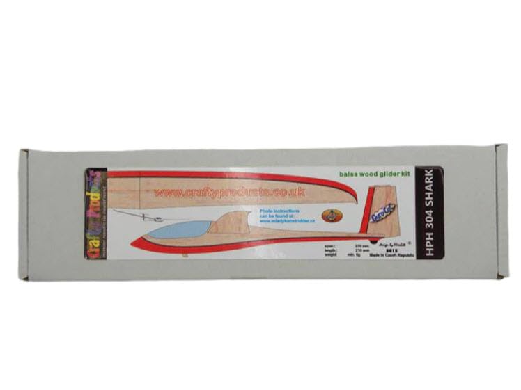 Balsa Wood Model Glider Kit – HPH 304 SHARK – Rubber Band Launched Sailplane