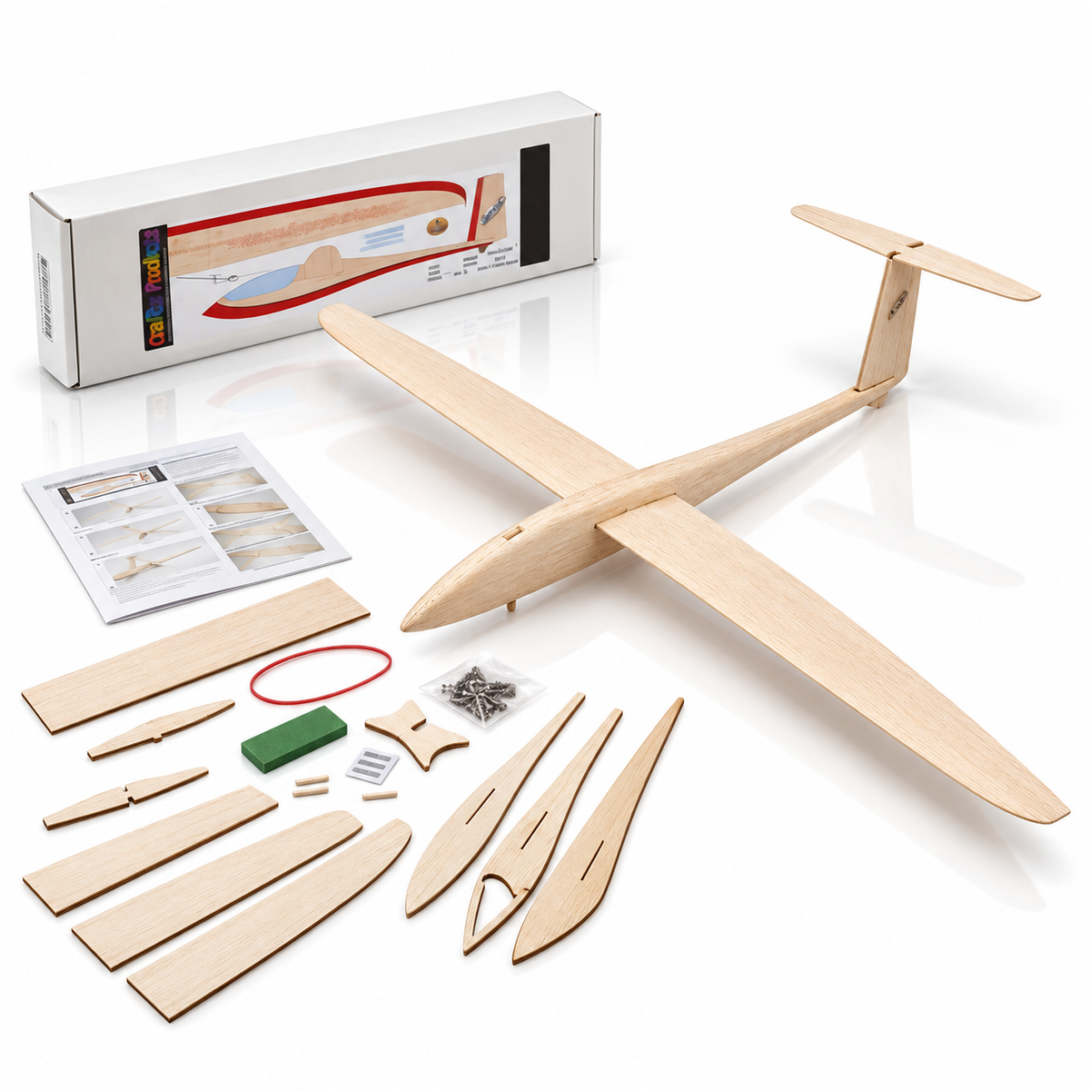 Balsa Wood Model Glider Kit – HPH 304 SHARK – Rubber Band Launched Sailplane