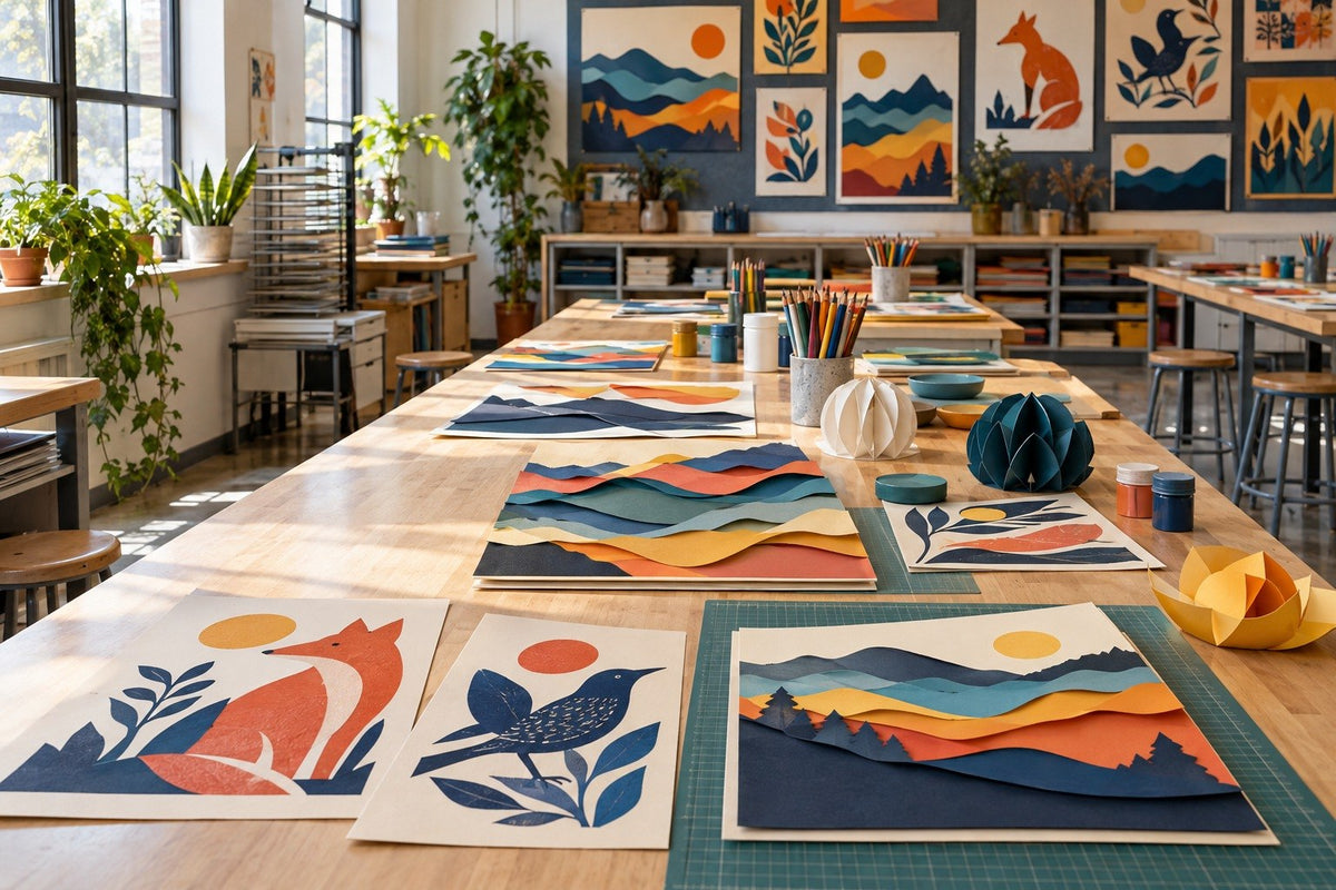 Une classe d’arts plastiques lumineuse, des projets en papier sur les tables