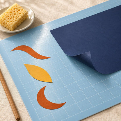 Tapis de coupe enduit de Sticky Mat Adhesive qui retient du papier cartonné marine et des formes courbes en papier