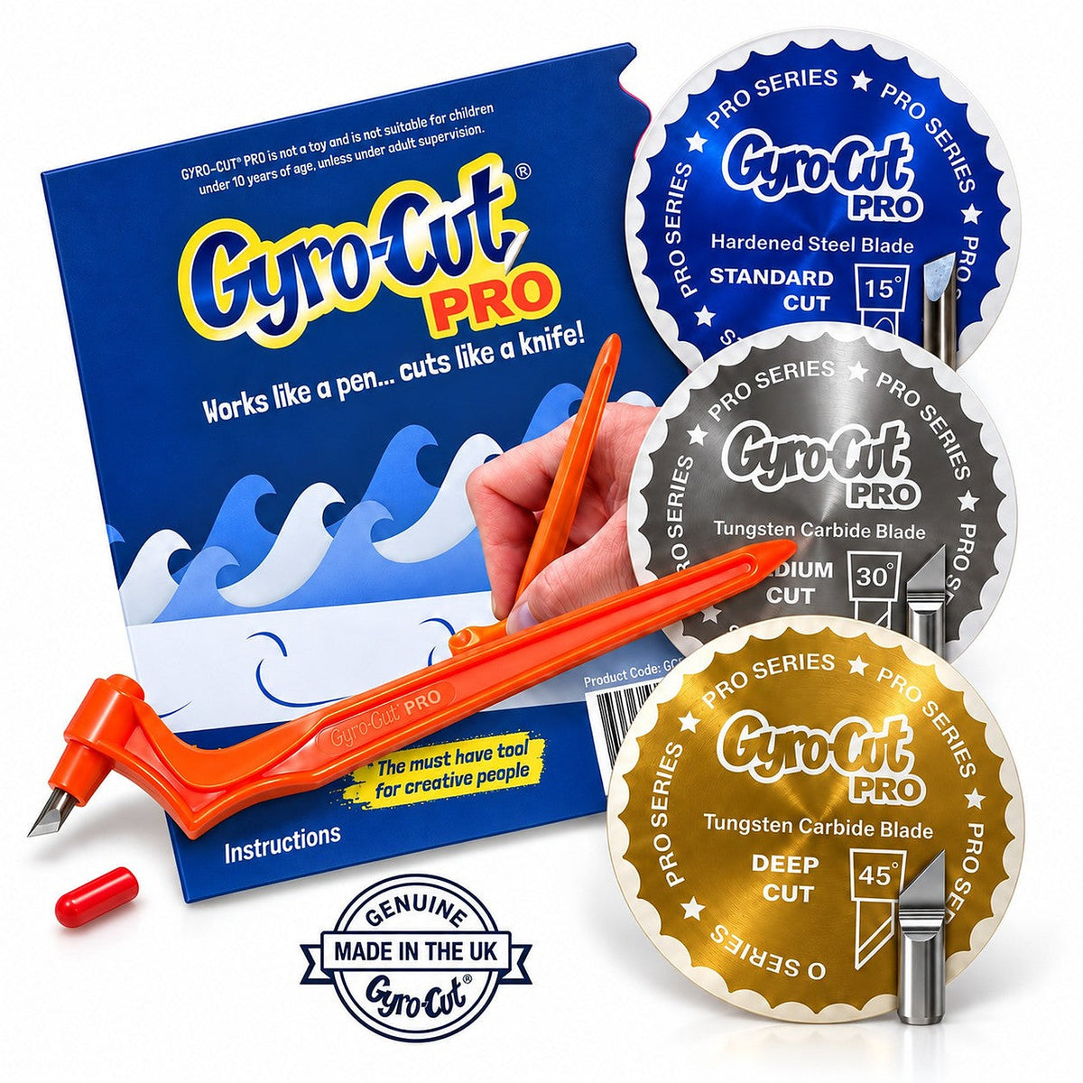 Trousse Gyro-Cut PRO authentique avec lames Standard, Medium Cut et Deep Cut, fabriquée au Royaume-Uni