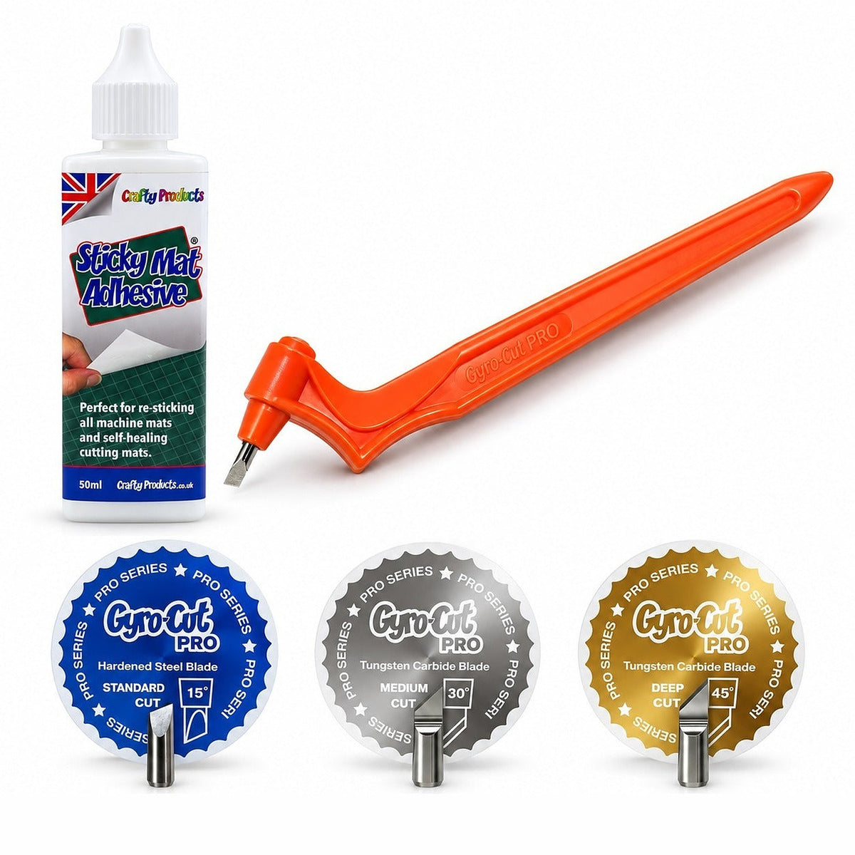 Trousse de départ pour enseignant Gyro-Cut PRO : couteau de précision PRO, lames Standard, Medium Cut et Deep Cut et Sticky Mat Adhesive