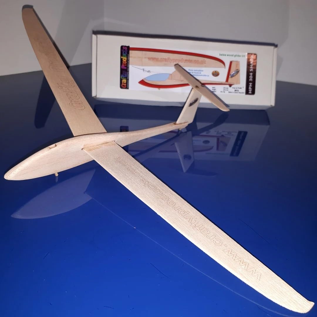 Balsa Wood Model Glider Kit – HPH 304 SHARK – Rubber Band Launched Sailplane